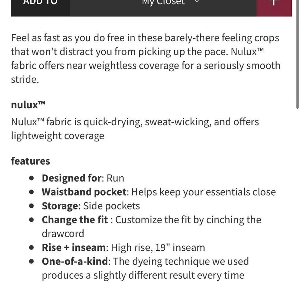 Lululemon Fast and Free Crop II 19
